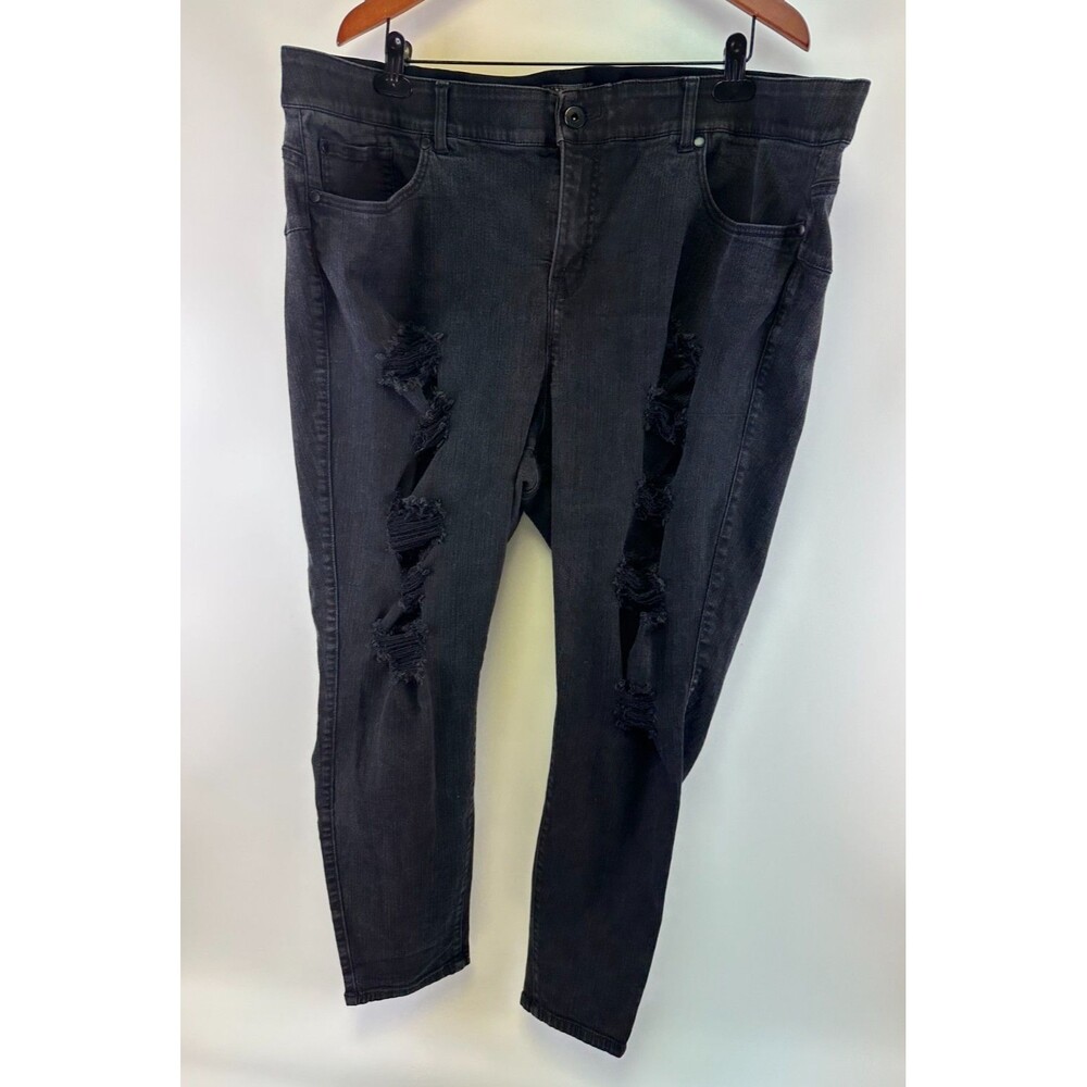 Torrid Bombshell Skinny Blue Jeans Black Denim Distressed Stretch Zip Womens 26R - Picture 8 of 15